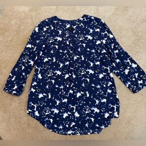Talbots Navy and White Floral Blouse